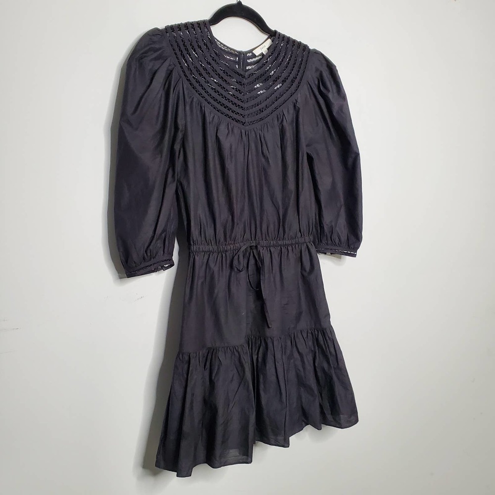 JOIE • Black Mishika Cotton Silk Blend Drawstring Victorian Dress Sz XXS - Picture 4 of 9